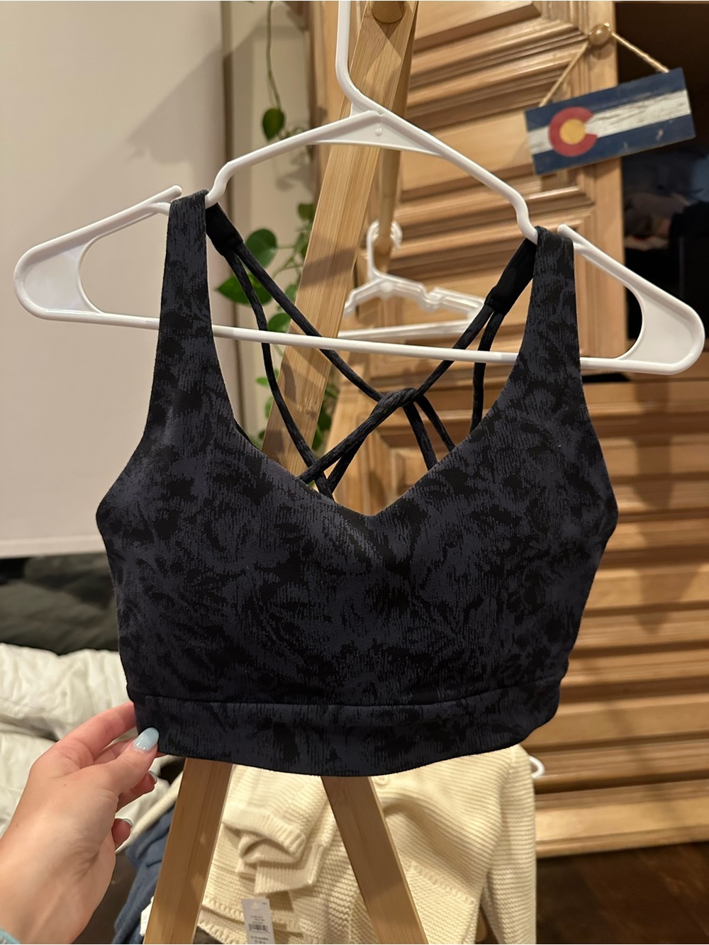 Athleta Black Textured Strappy Sports Bra